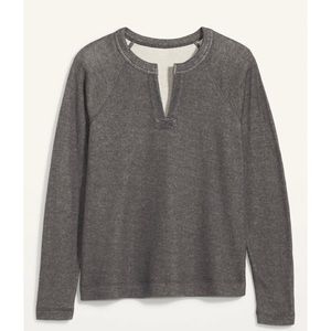 Loose Split-Neck Jersey-Knit Raglan-Sleeve Top